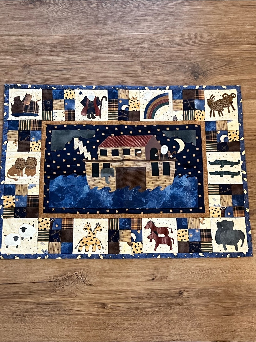 Noah's Ark Patchwork Wall Accent in Navy and Tan